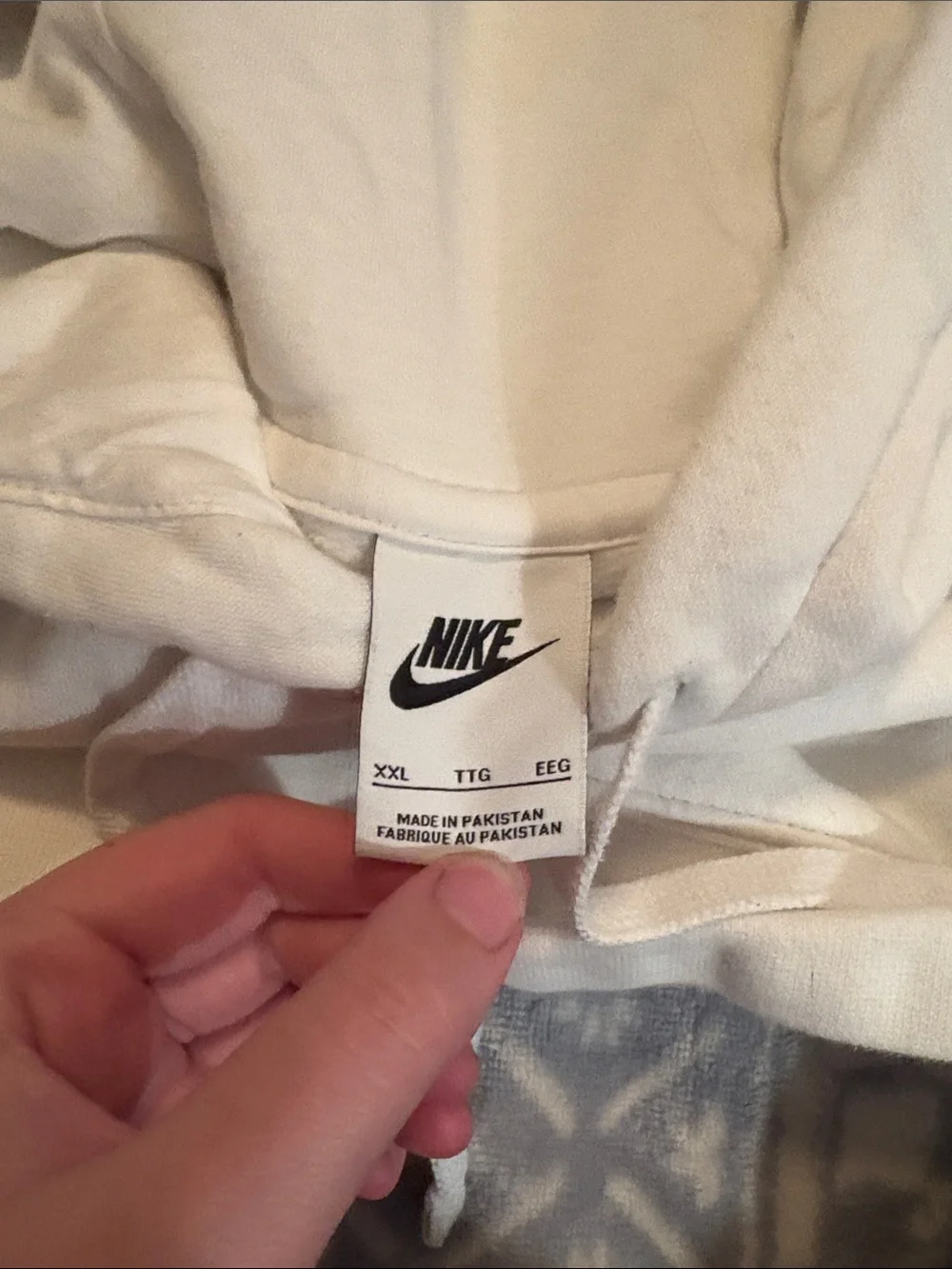 Nike White Men's Pullover Hoodie with Small Black Swoosh Logo